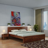 Woodwing Solid Sheesham Wood Bed Without Storage (Queen Size, Natural Finish)